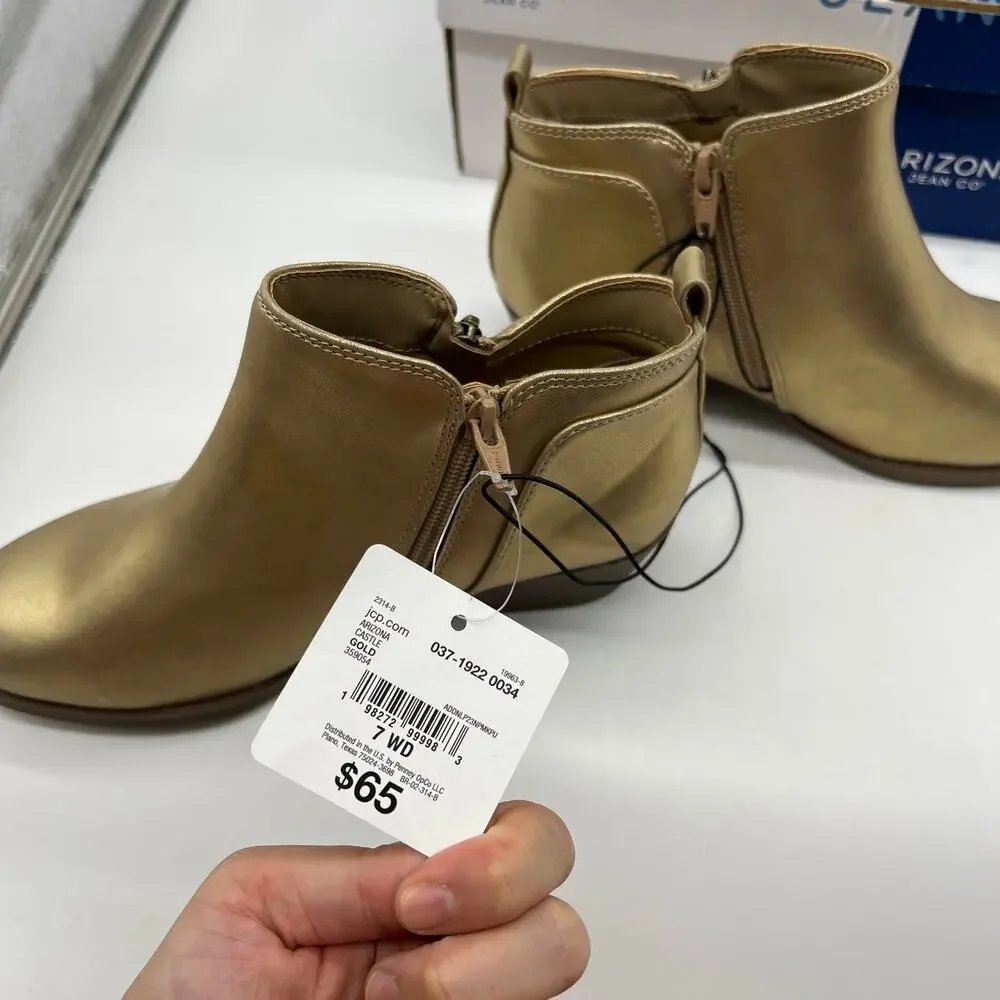 Arizona Jean Co Womens Castle Stacked Heel Booties Gold Size 7W